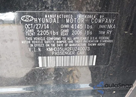 2015 Hyundai Elantra Gt z USA, uszkodzony, nr VIN KMHD35LH2FU240073